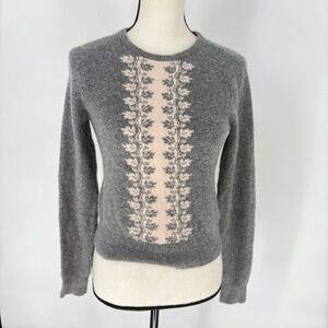 Club Monaco Gray Floral‎ Wool Blend Sweater Women's Size XSmall